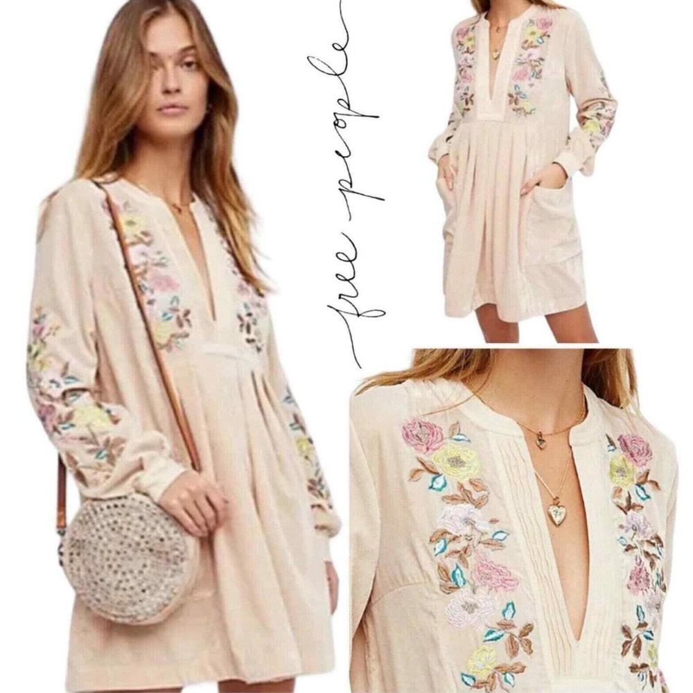 Free People Mia Velvet Embroidered Tunic Mini dress